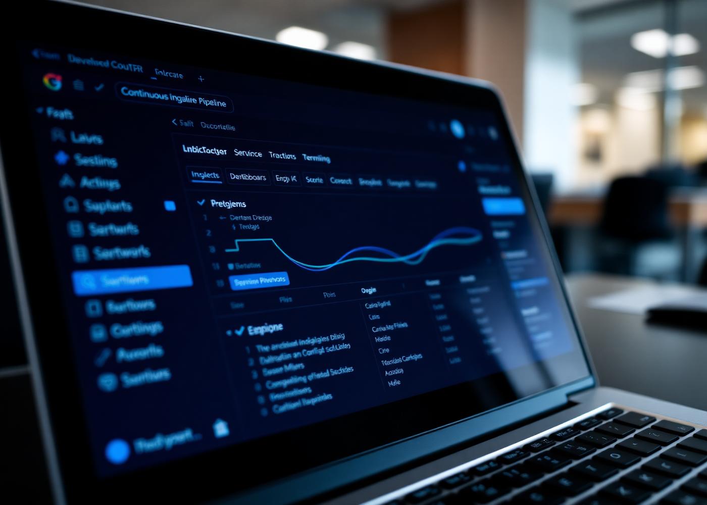 Continuous delivery pipeline dashboard on a developer laptop during a software build